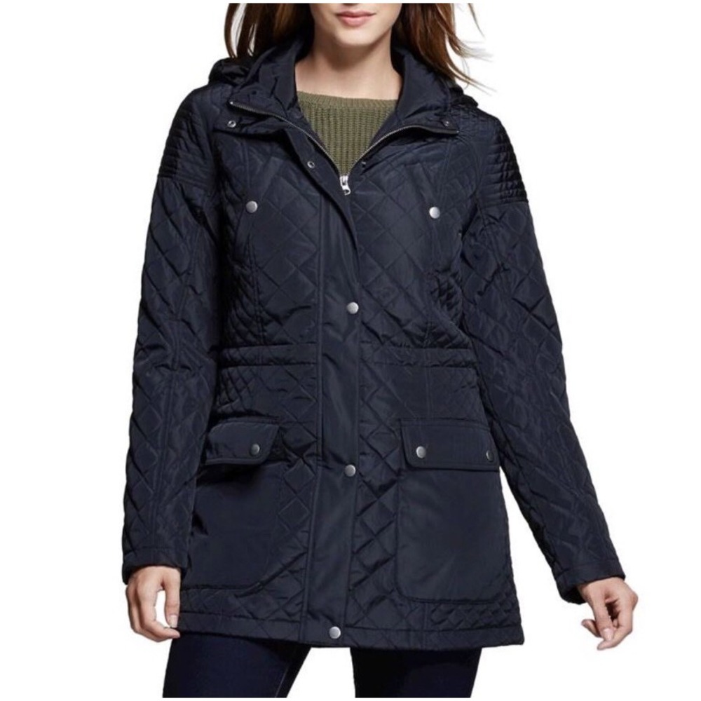 Merona Womens Quilted Anorak Atlantic Hooded Jacket Black Small